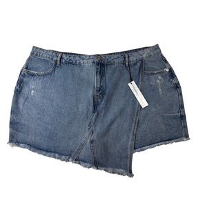 Highway Jeans Womens Blue Denim Asymmetrical Frayed Hem Skort Size 20 NWT